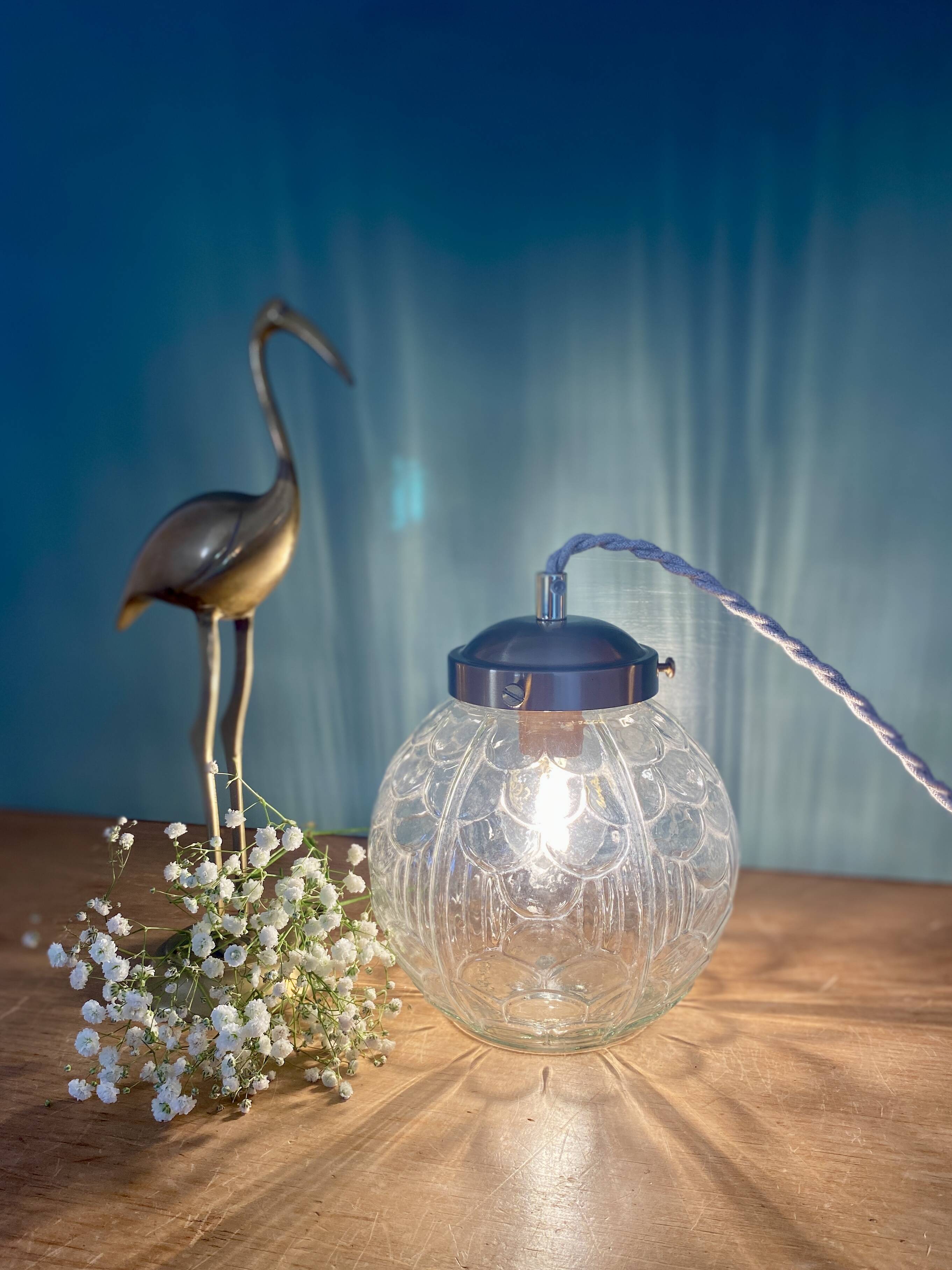 Vintage art deco glass globe portable lamp or table lamp