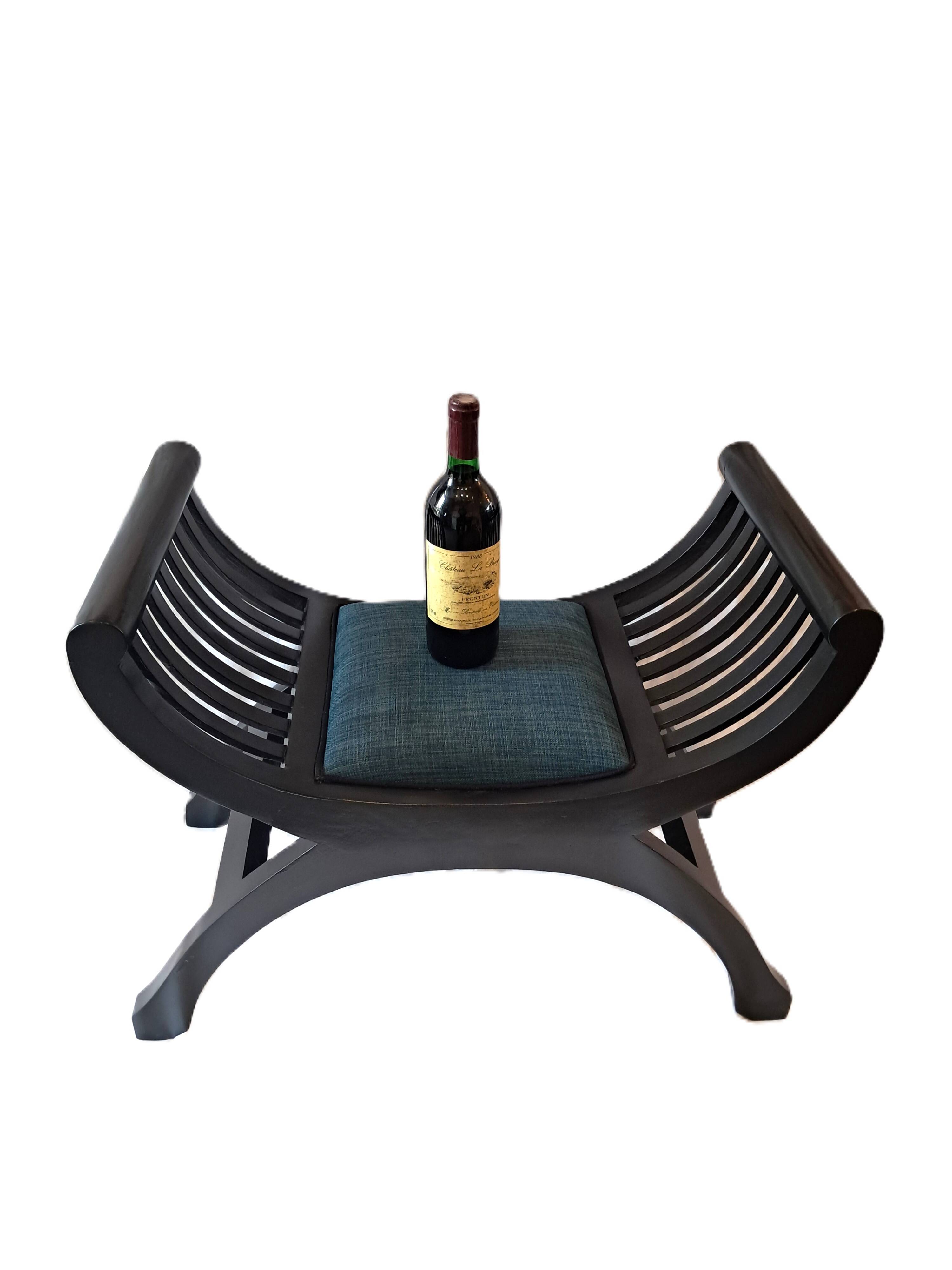 Tabouret Curule Vintage avec Assise Retapissée