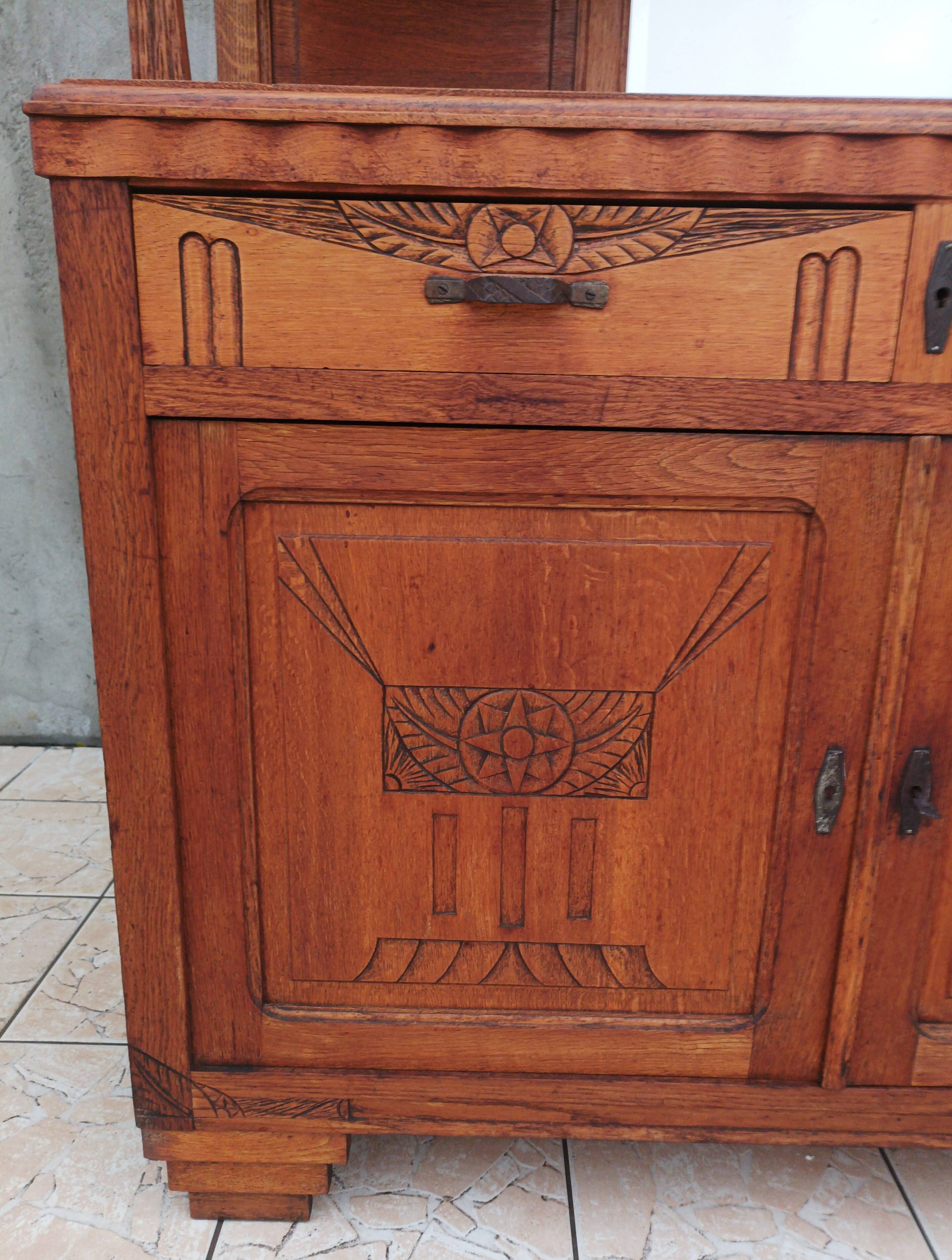 Art Deco period carved oak sideboard