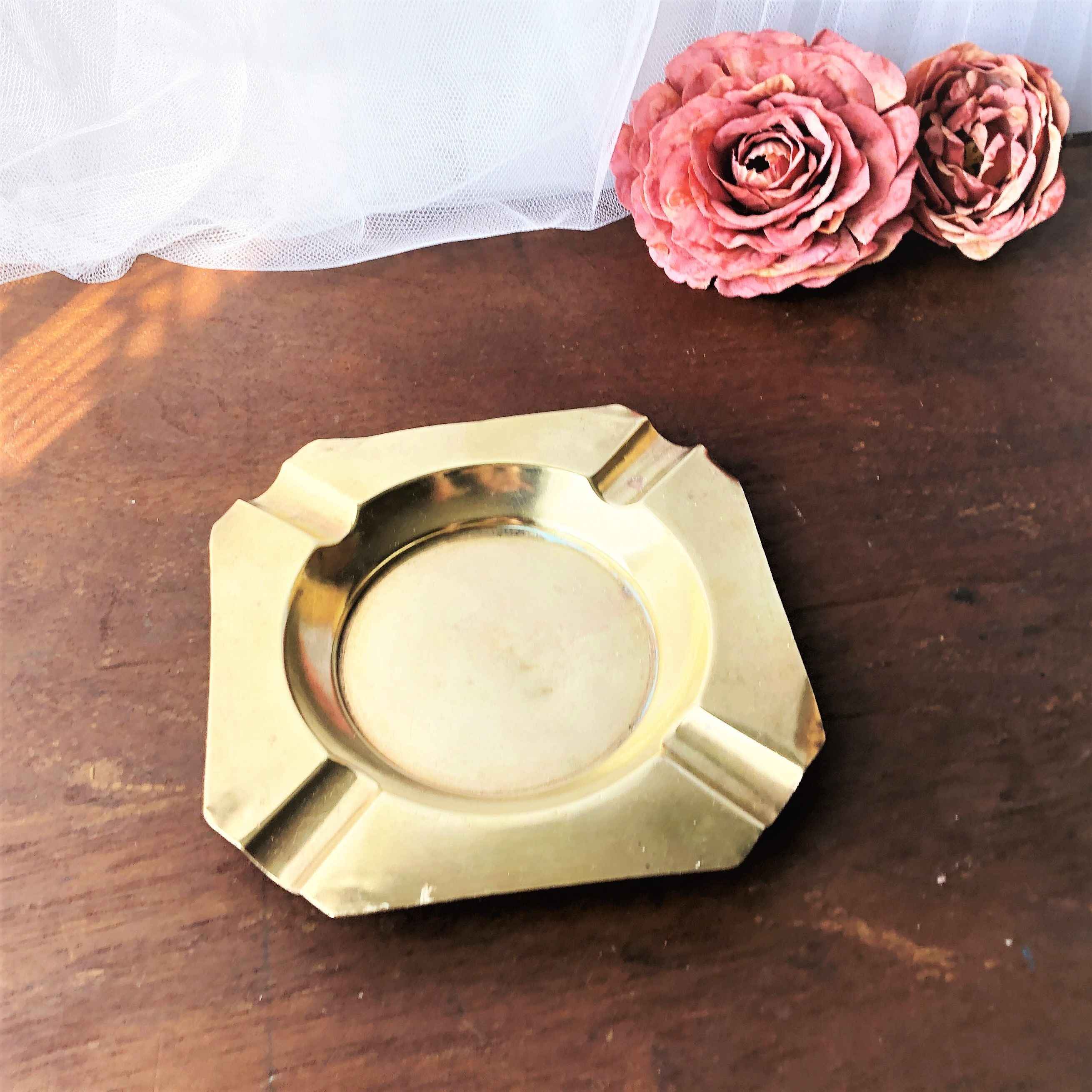 Cendrier laiton doré vintage