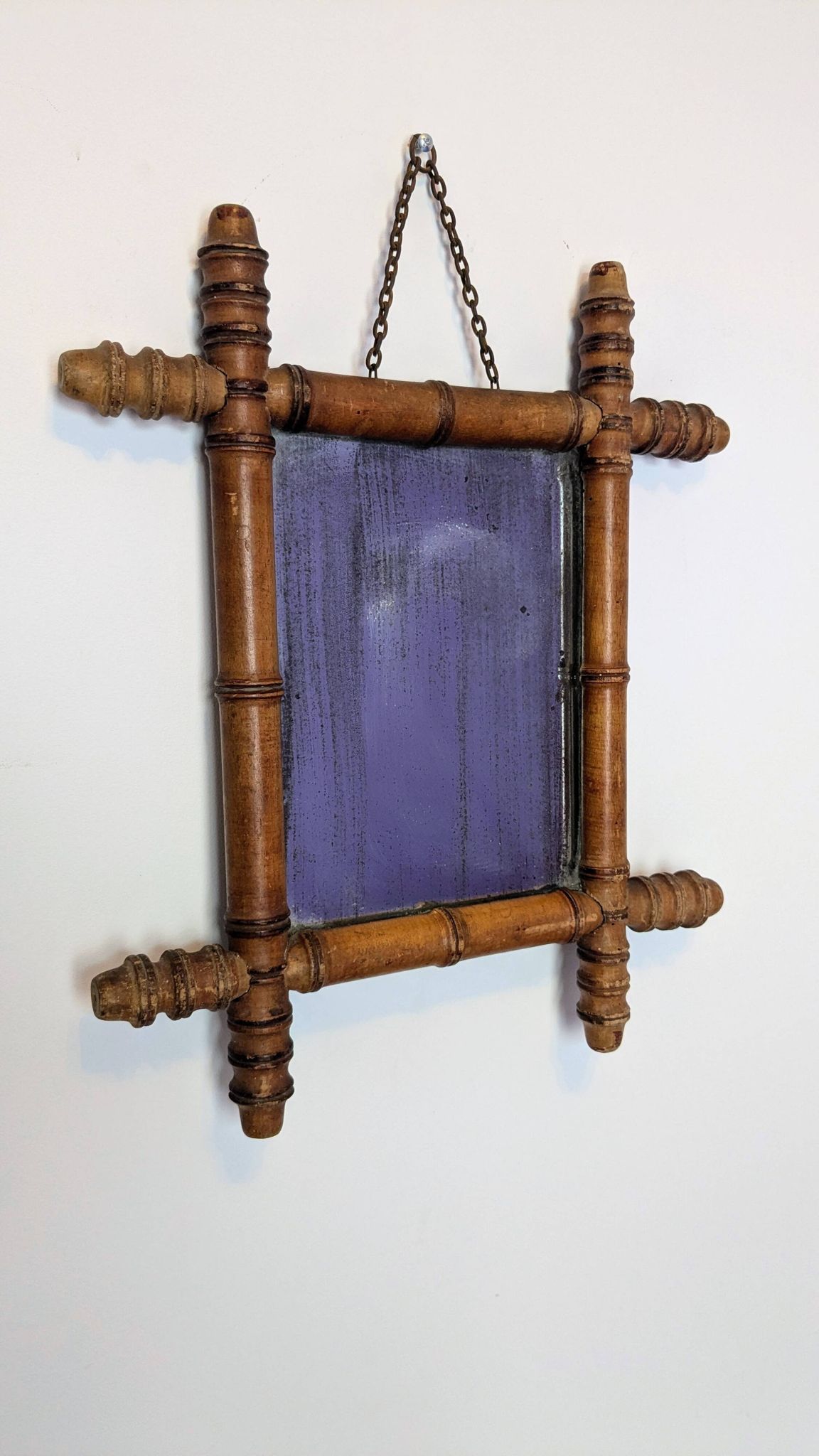 Miroir ancien bambou tourné glace piquée 40x34 cm