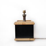 Tommaso Barbi style lamp, table lamp, living room lamp, black lacquered and bamboo square foot lamp