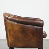 Cognac-Colored Vintage Sheepskin Leather Club Armchair