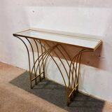 Consolle in ferro dorato con piano in specchio – Italia, anni '80