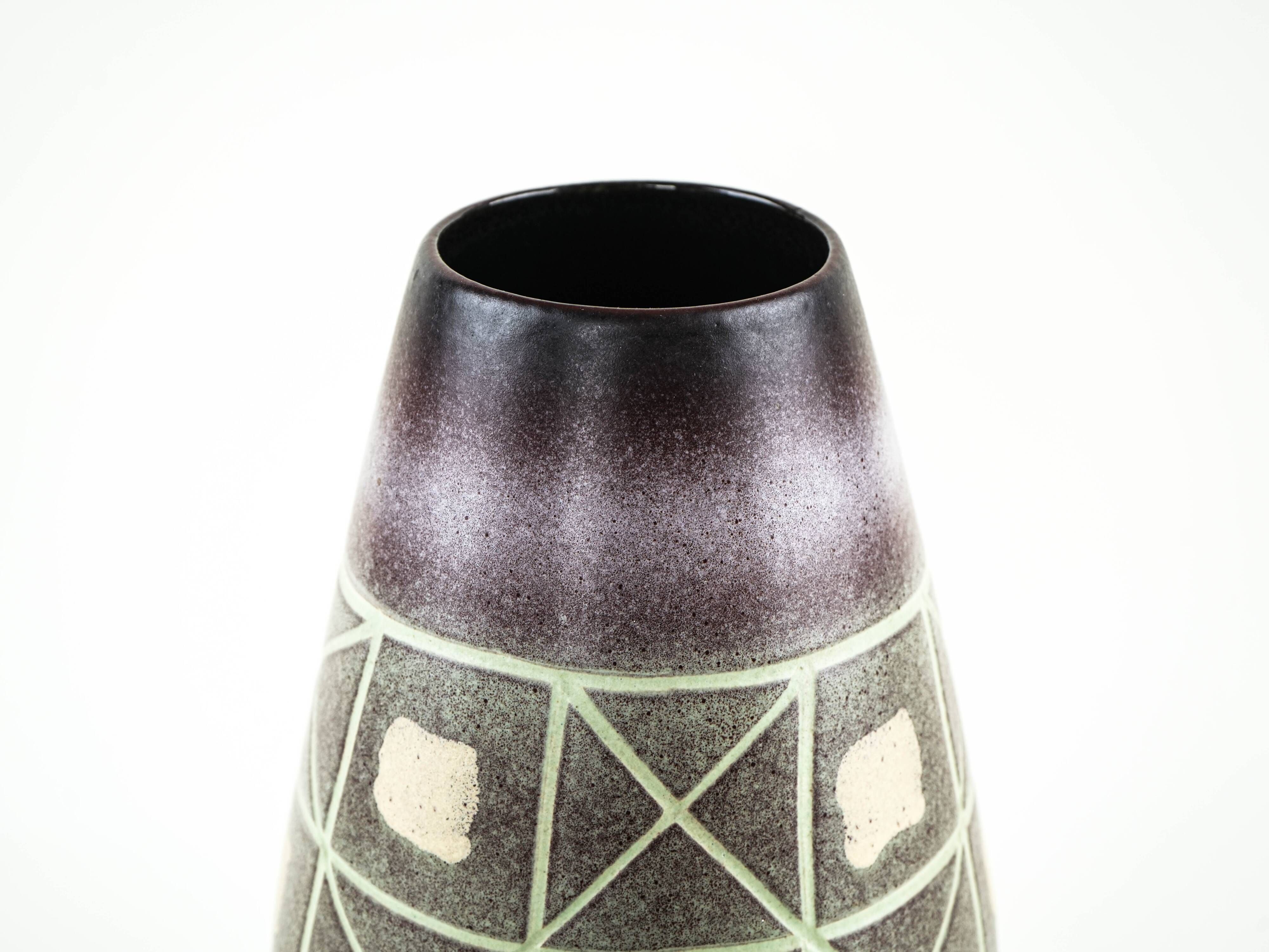 West German ceramic vase with geometric pattern, glazed pottery from the 1970s