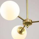 Italian Mid century Modern Chandelier in Brass and Opaline Glass, 1960s