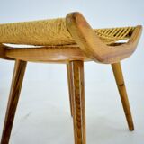 Pair of beech straw stools, 1960s, Czechoslovakia