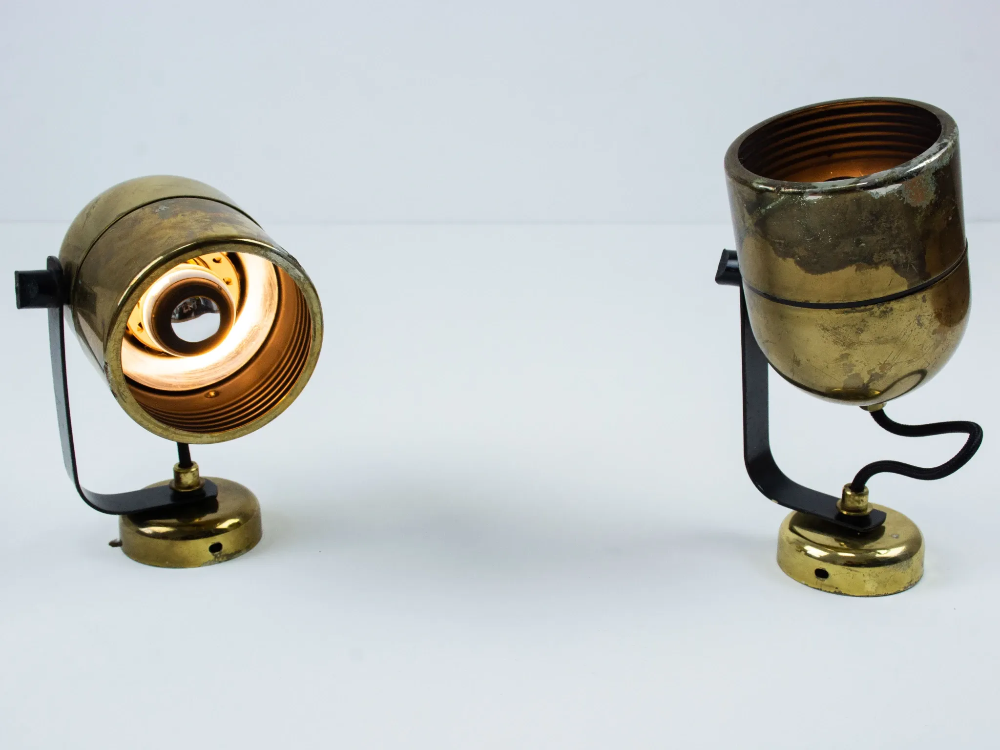 Pair of Vintage Gold-Toned Tube-Style Wall Spotlights With Patina