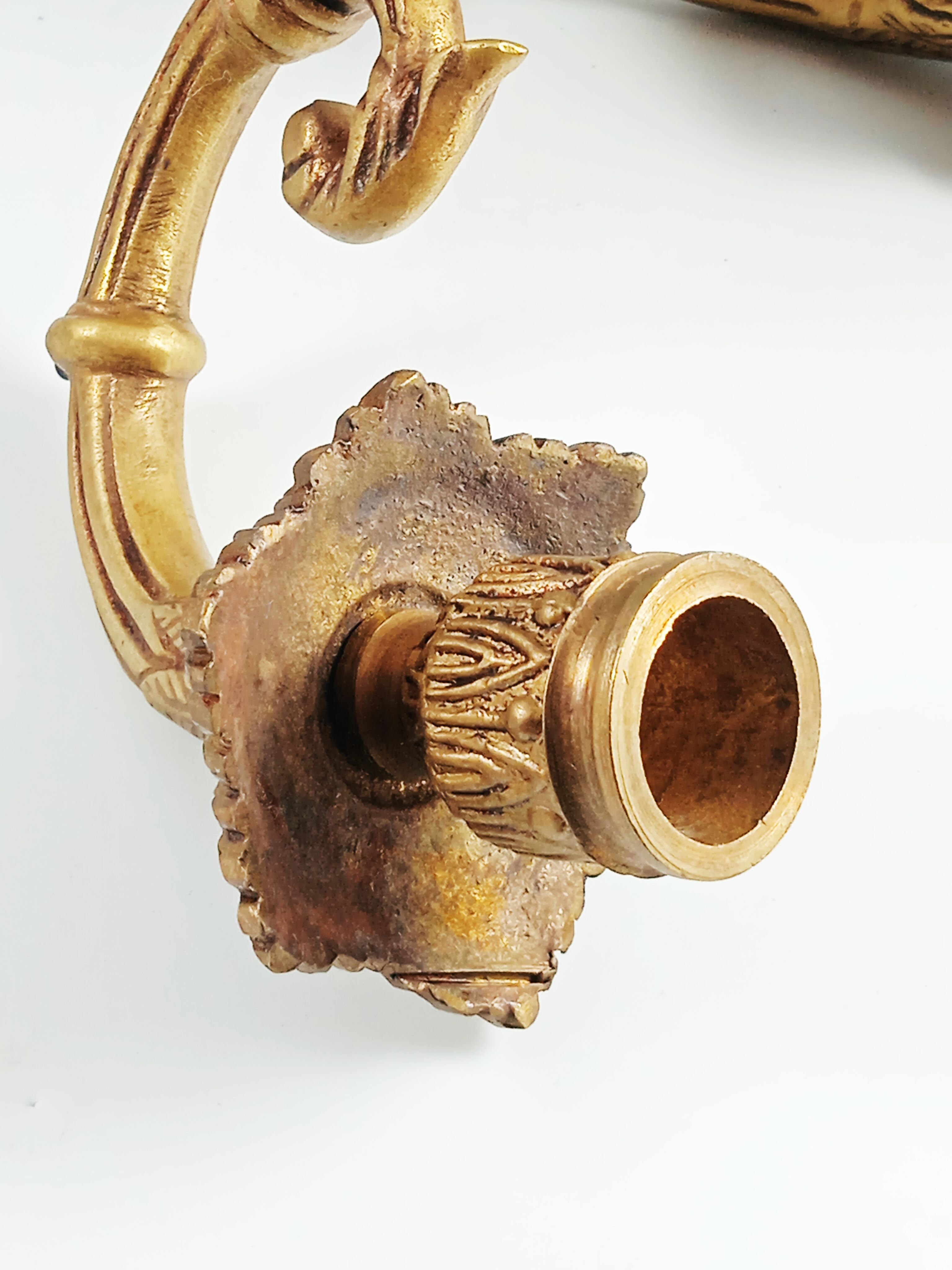 Set of 2 old candlestick sconces in bronze
