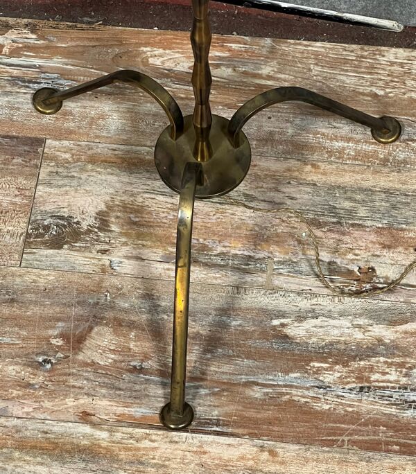 Pied de lampadaire vintage en fer, verre et laiton doré vers 1950