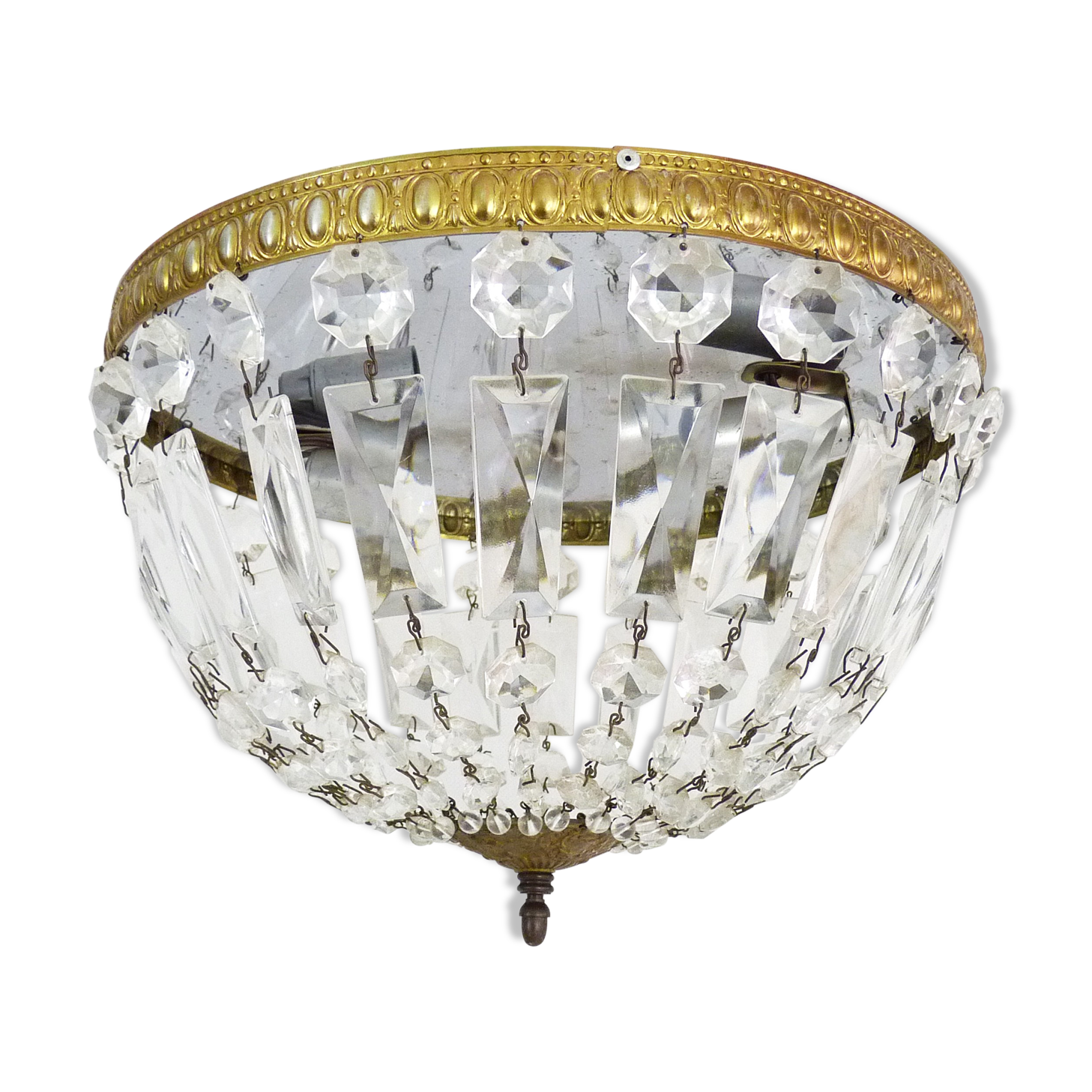 Old crown ceiling, half basket with 2 glass lights. Year 60