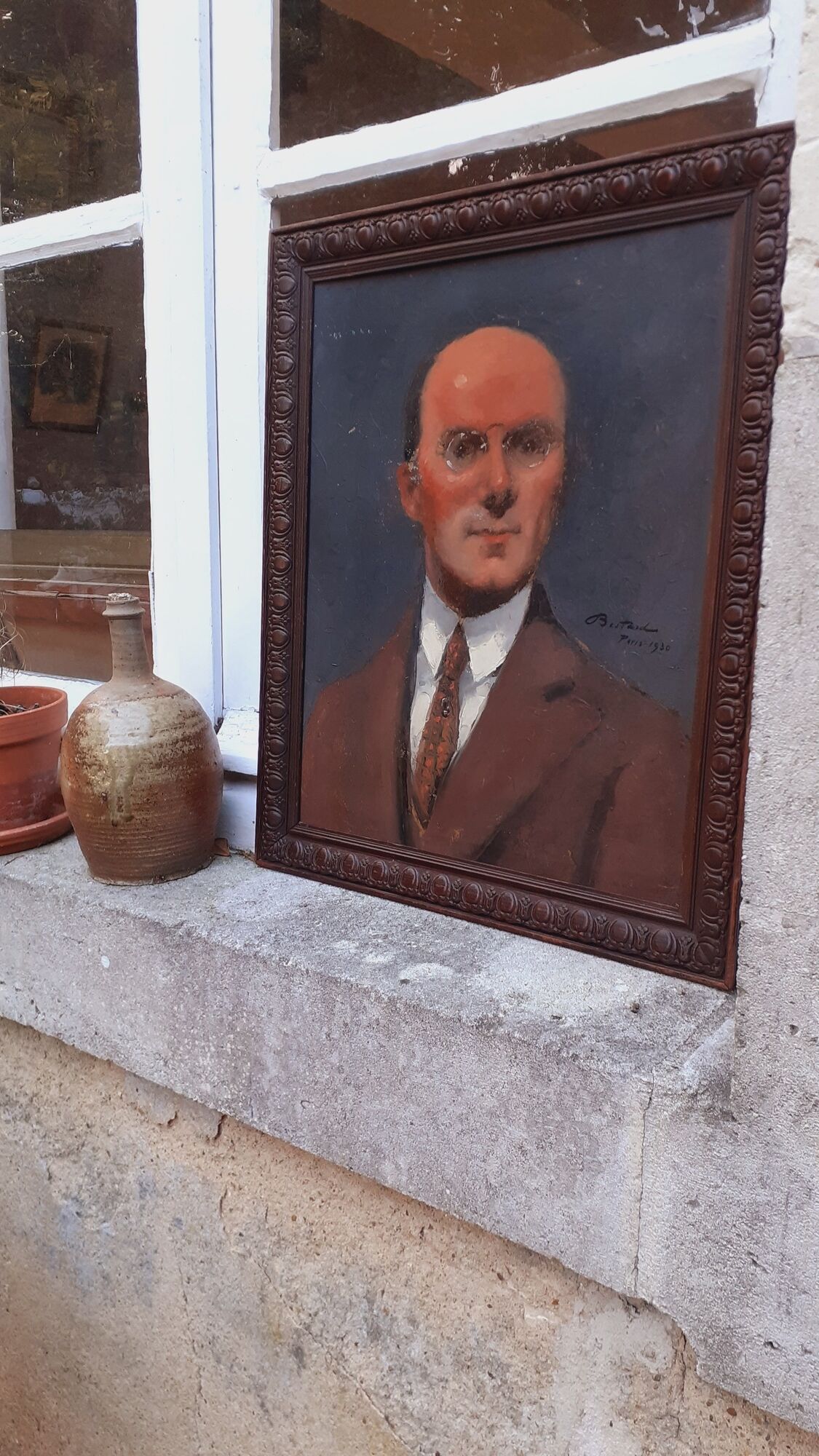 Portrait of a man oil on Art Deco panel 1930