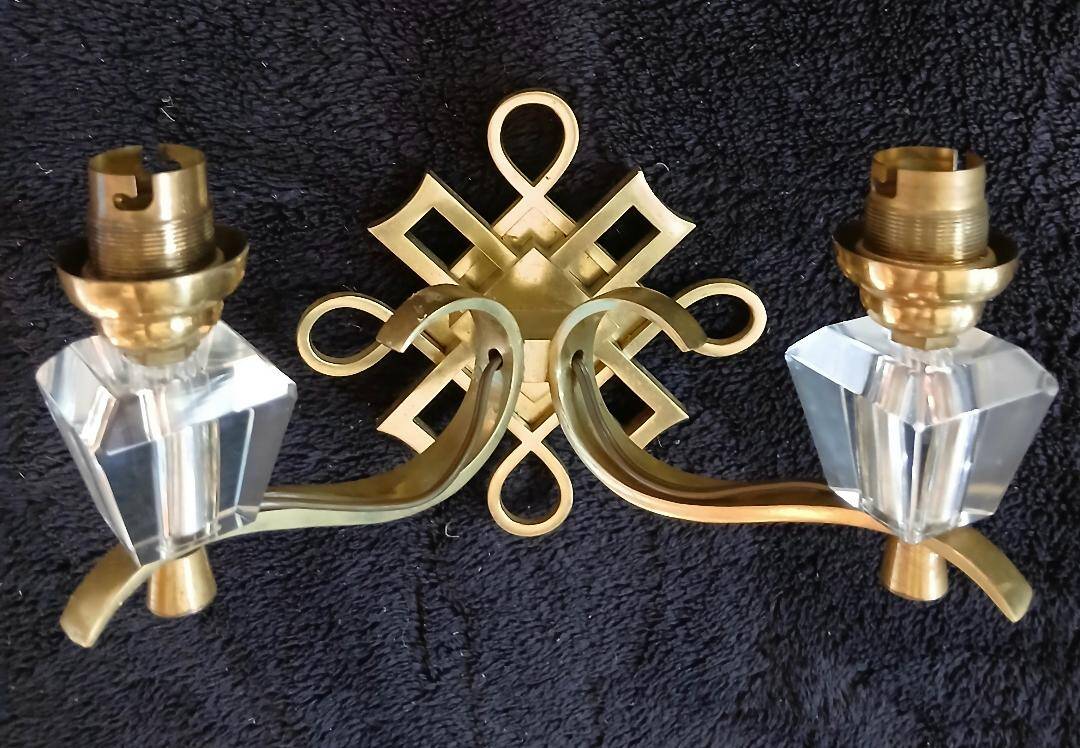 bronze and glass wall light Jules Leleu Art Deco