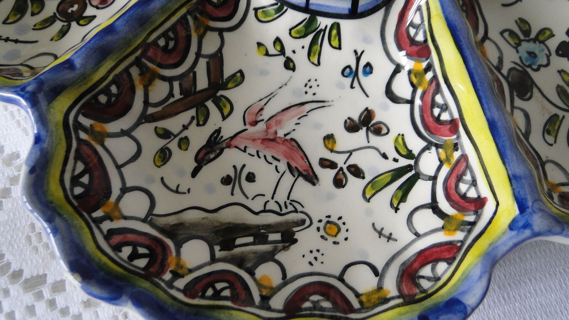 Hand painted ceramic serving display stand with 6 compartments