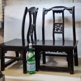 Paire d'anciennes chaises fauteuils Tabourets chinois XIXème en bois laqué noir