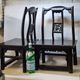 Pair of old chairs armchairs 19th century Chinese stools in black lacquered wood