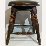 Antique Victorian Tudor low elm bar stool, England Ca 1900