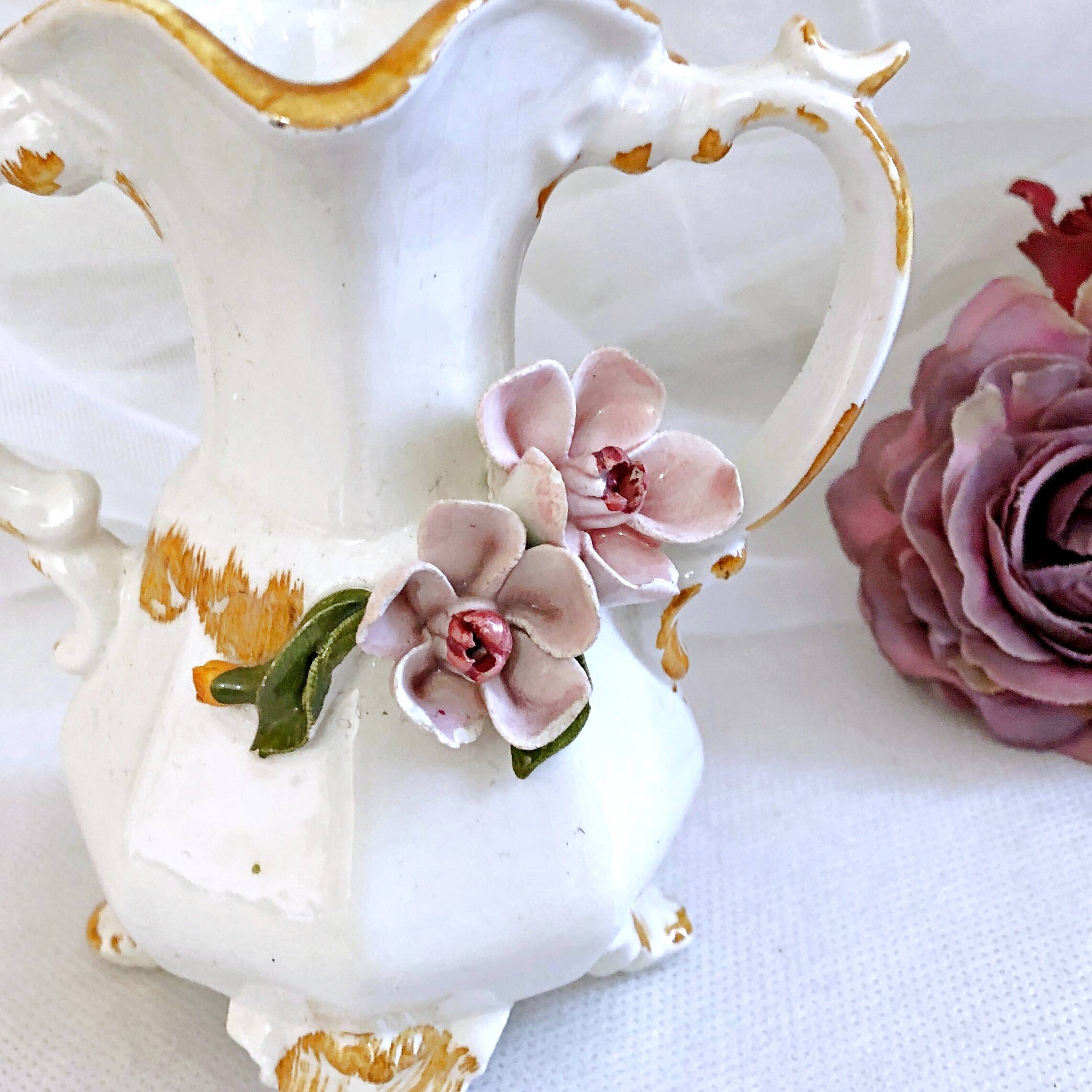 Amphora-shaped earthenware vase with floral slip BASSANO Italy