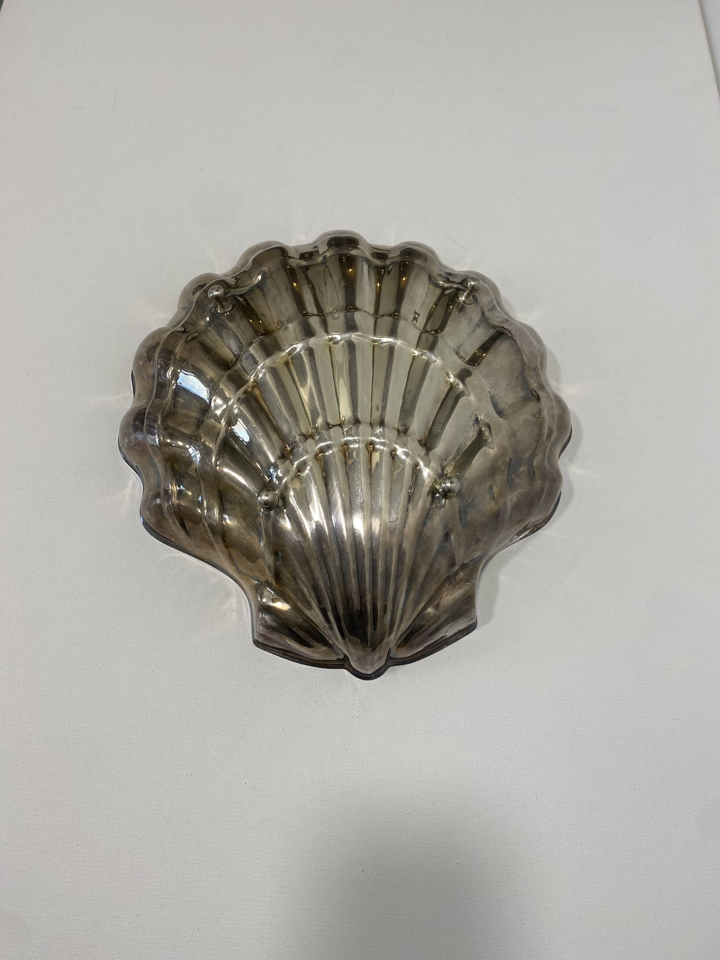 Large Silver Plated Sea Shell Plate Hollywood Regency Art Deco Italian 1970