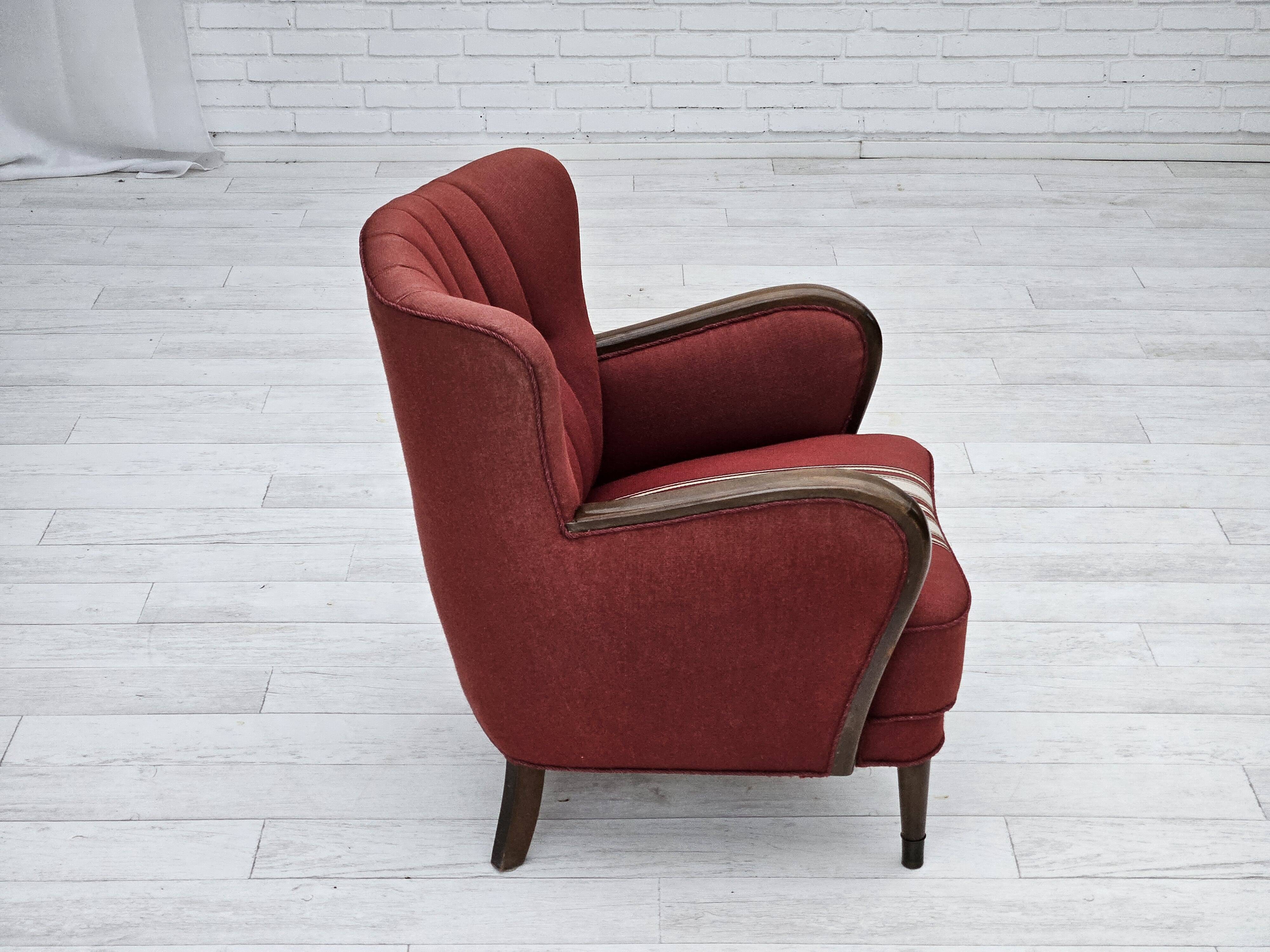 1960s, Danish armchair by Alfred Christensen, red furniture wool fabric.
