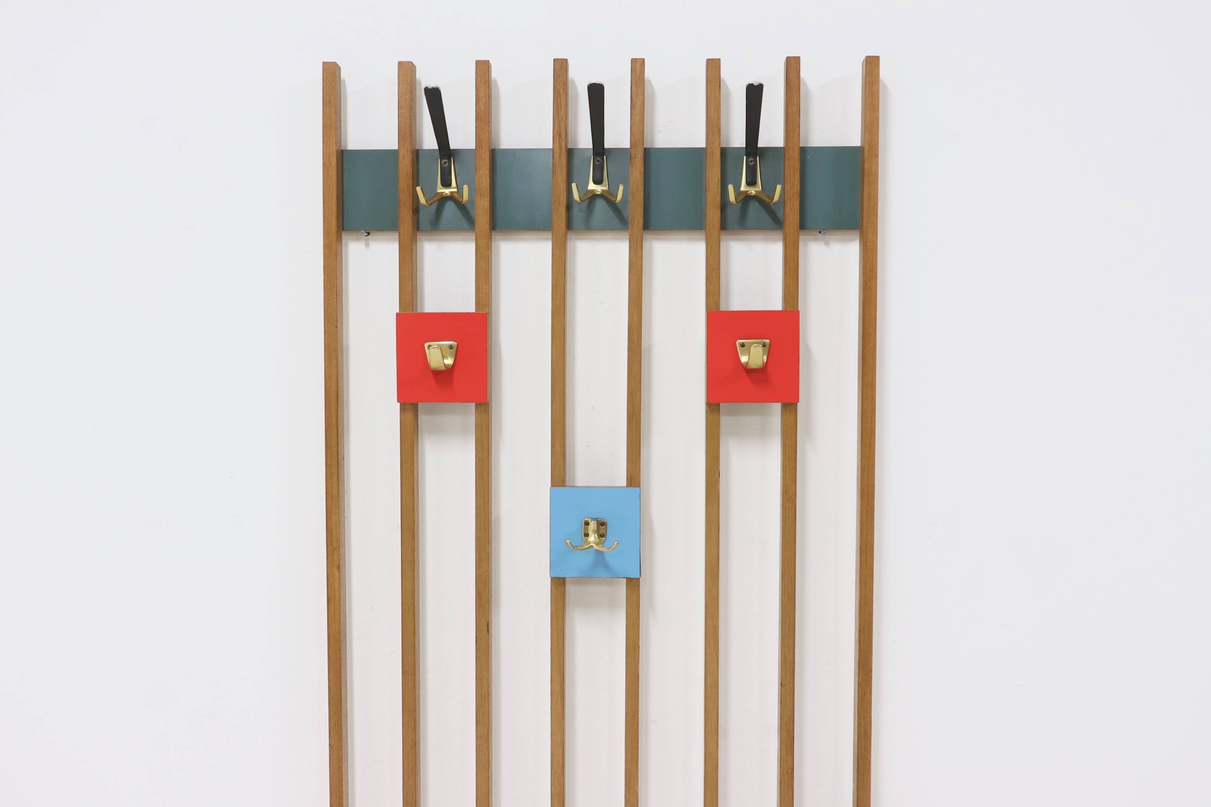 Large Wall Mounted Slatted Coat Rack 1960s