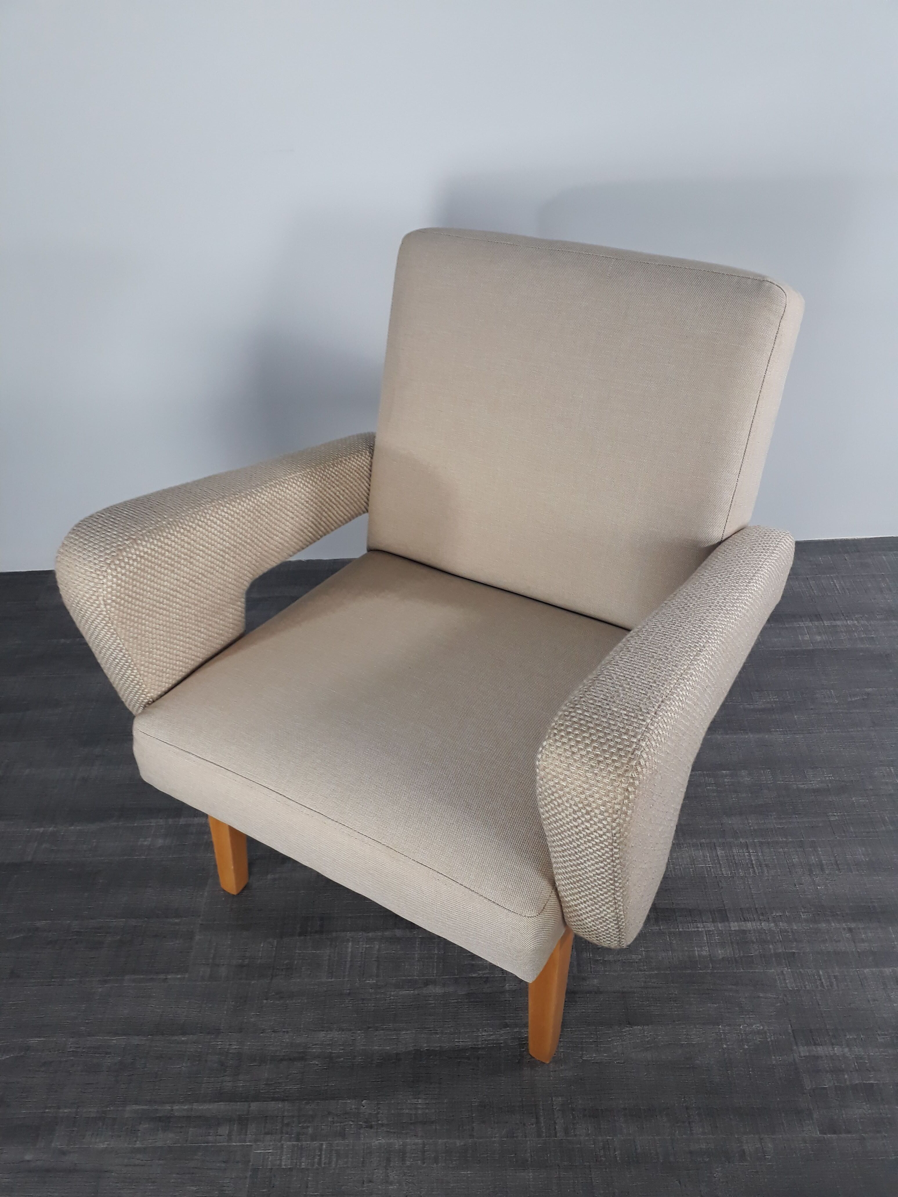Pair of Jitona armchairs reupholstered Beige Fabric, Czech 1960s