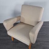 Pair of Jitona armchairs reupholstered Beige Fabric, Czech 1960s