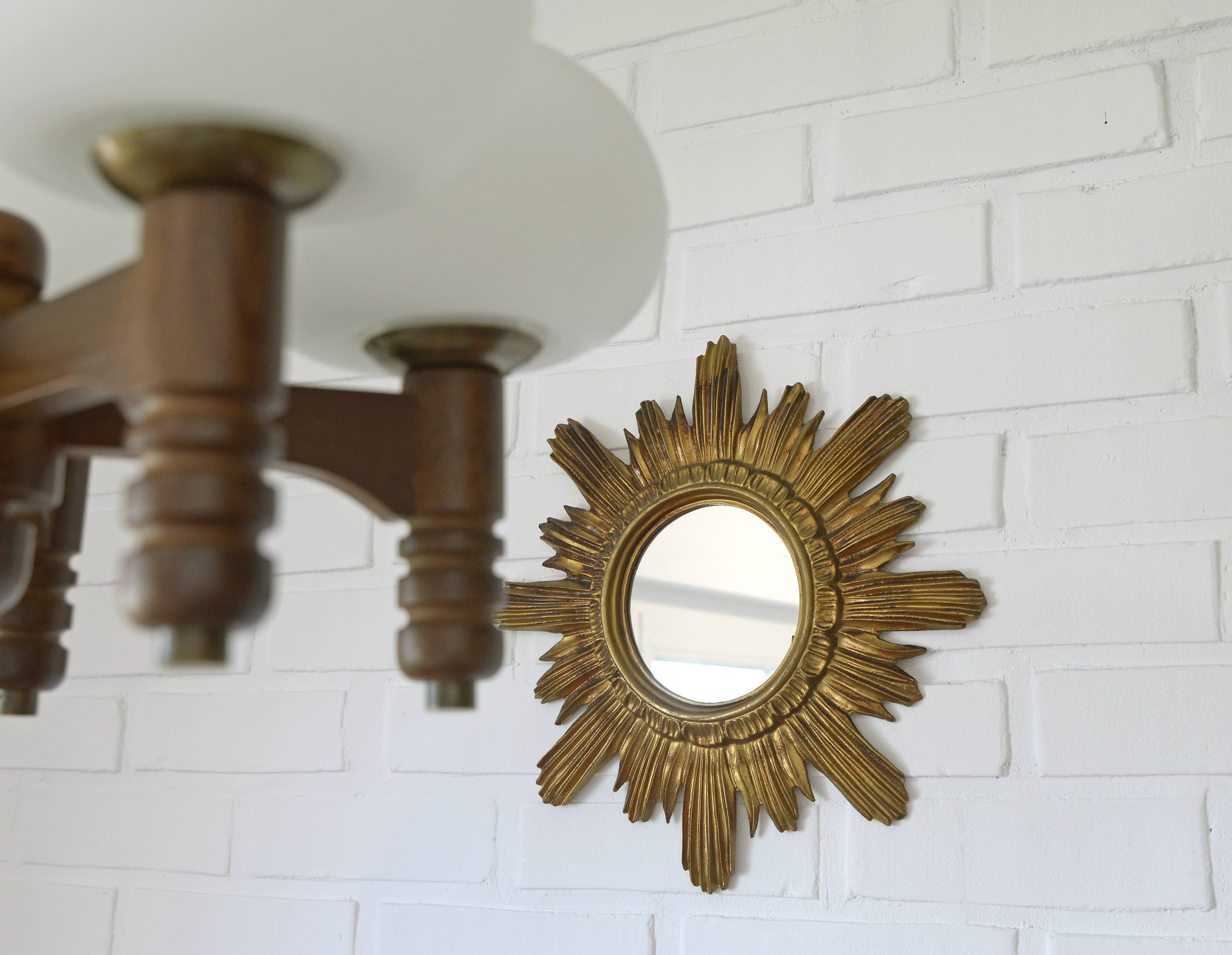 Vintage Gold Sunburst Wall Mirror Made in Italy 1960's Hollywood Regency