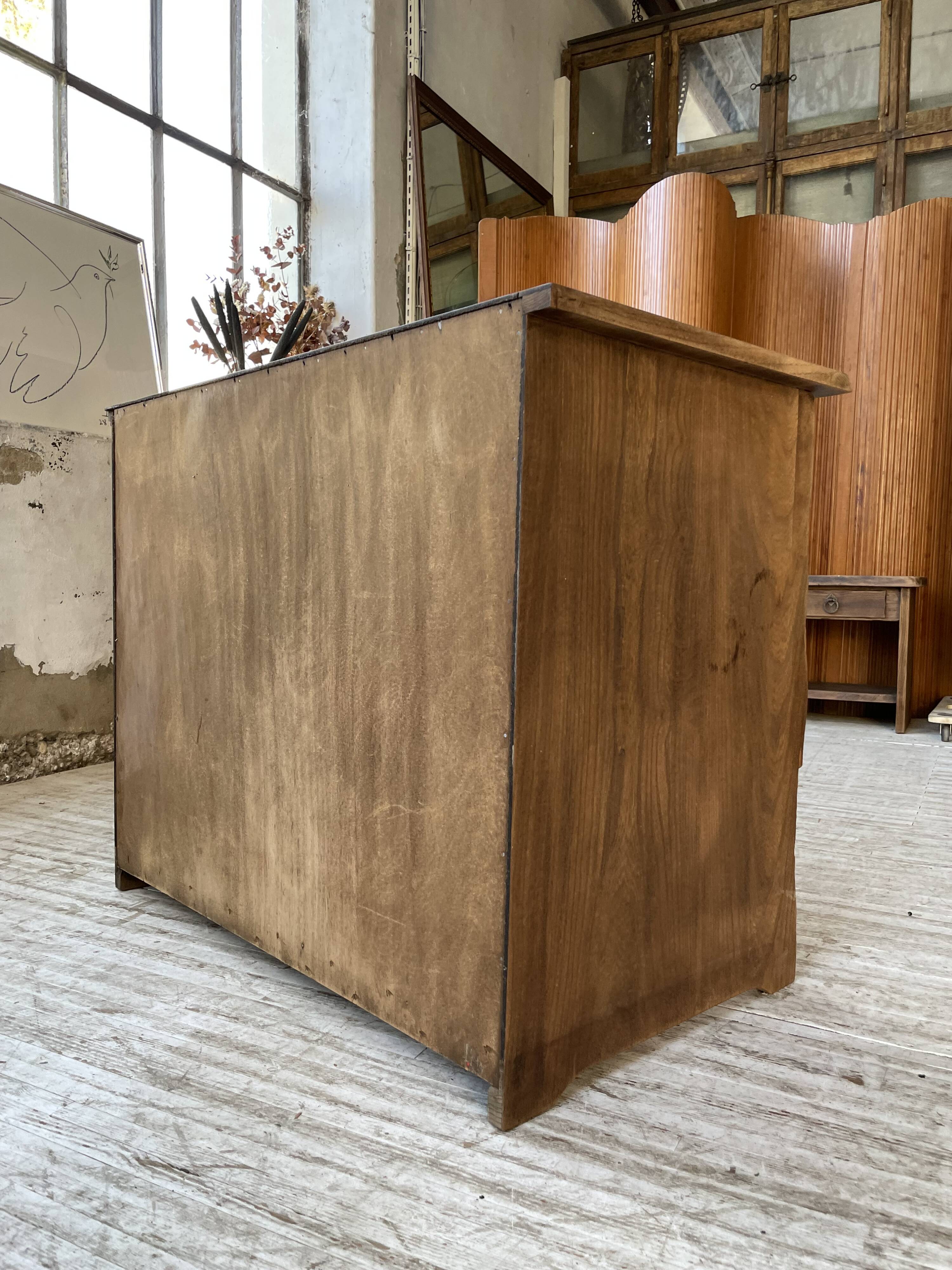 Brutalist desk in elm, signed Aranjou.