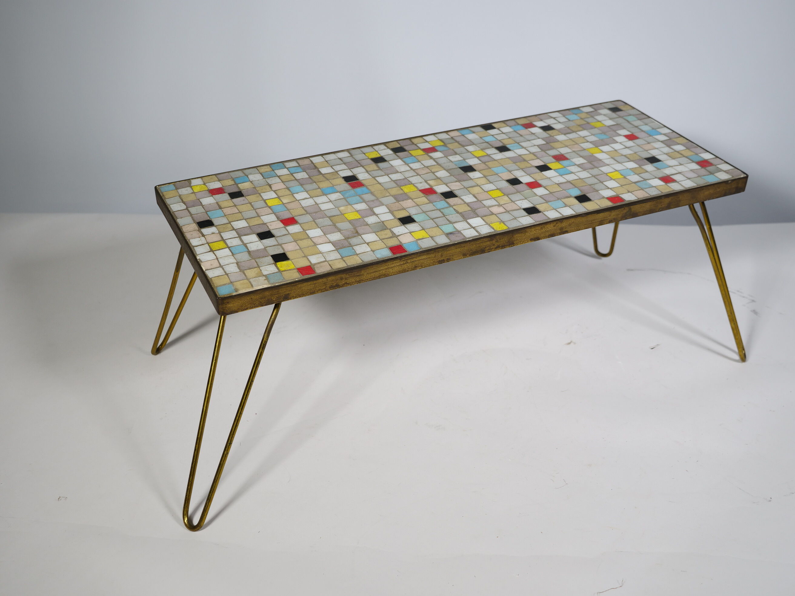 Mid Century Mosaic Plant Stand with orgin Hairpin Legs, 1950s