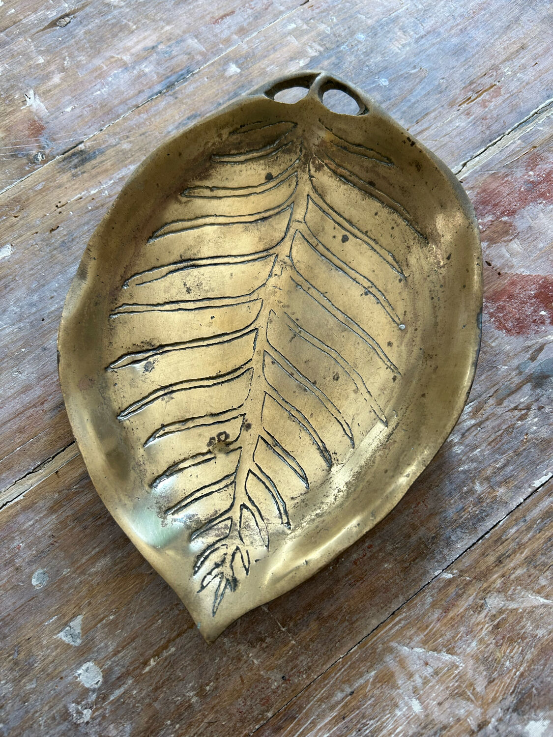 Old brass pocket vacuum, leaf.