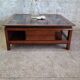 Table basse carrée bois massif plateau avec verre noir 100x100 cm