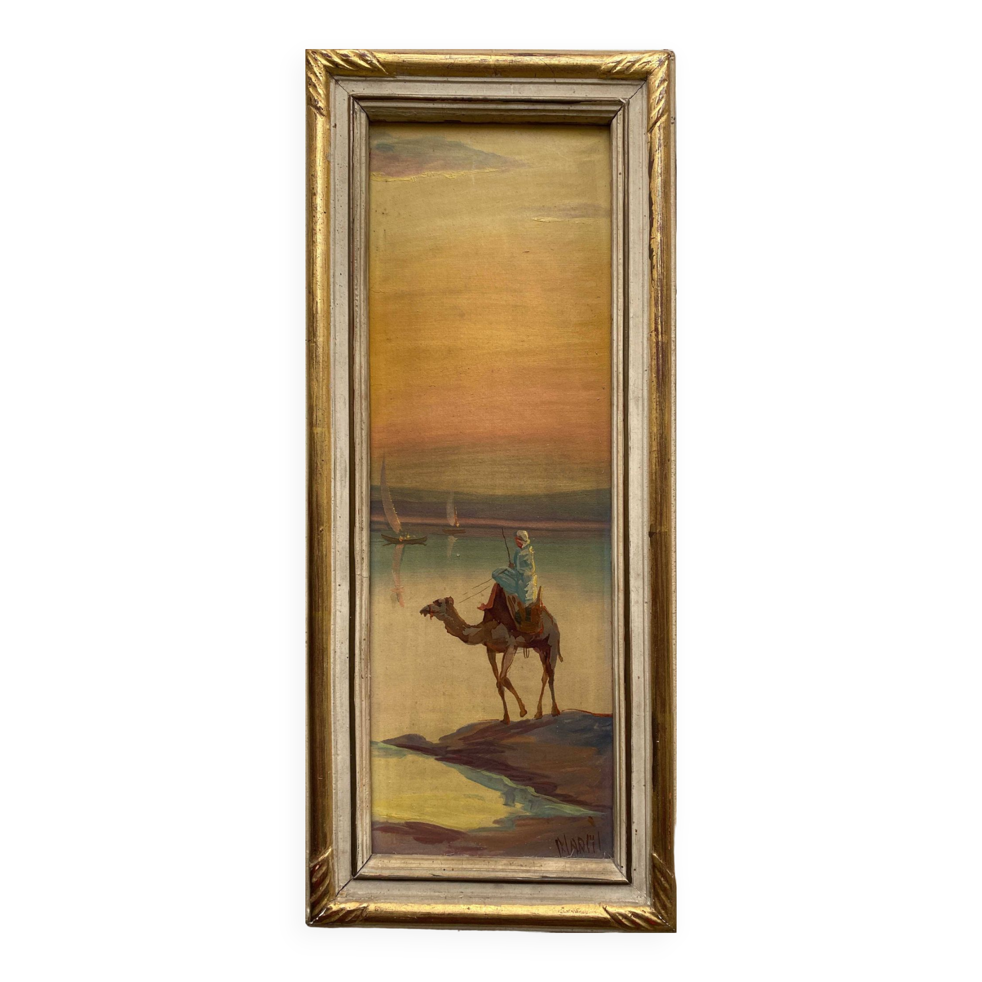 HSP painting "Animated orientalist landscape" signed Marcyl (?) + frame