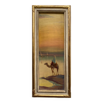 HSP painting "Animated orientalist landscape" signed Marcyl (?) + frame