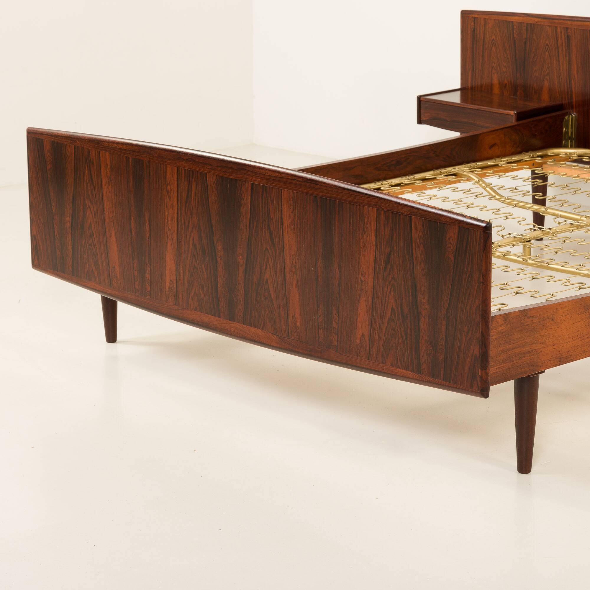 Scandinavian rosewood queen-size bed with bedside tables, Sannemanns, 1960s
