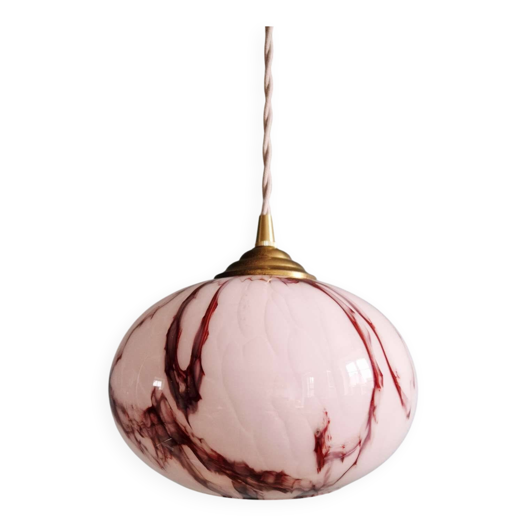 Art Deco pendant light in pink marbled opaline, Scailmont, 1920s-30s.