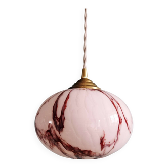 Art Deco pendant light in pink marbled opaline, Scailmont, 1920s-30s.