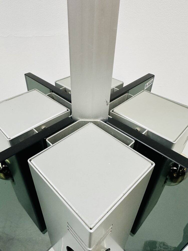 Lampe suspendue vintage en verre fumé et aluminium italien, années 1970