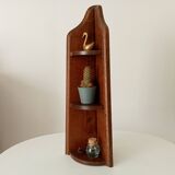 Vintage corner wall shelf in solid oak