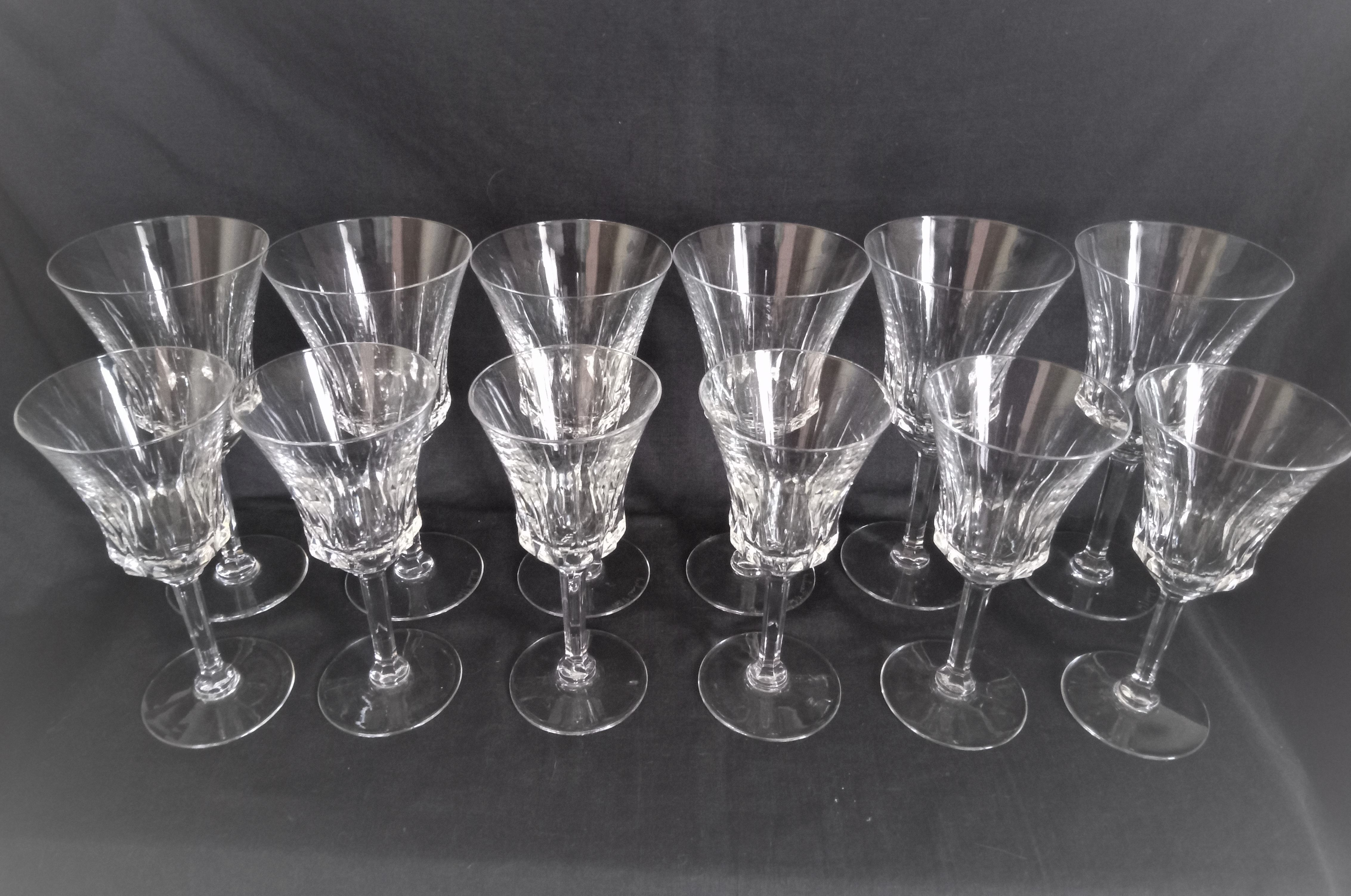 Set of 6 water glasses and 6 wine glasses in cut crystal Val Saint Lambert