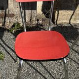 Red Formica table, 4 matching Formica chairs, vintage, 60s.
