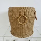 Woven rattan storage basket "owl, chouette" 1970