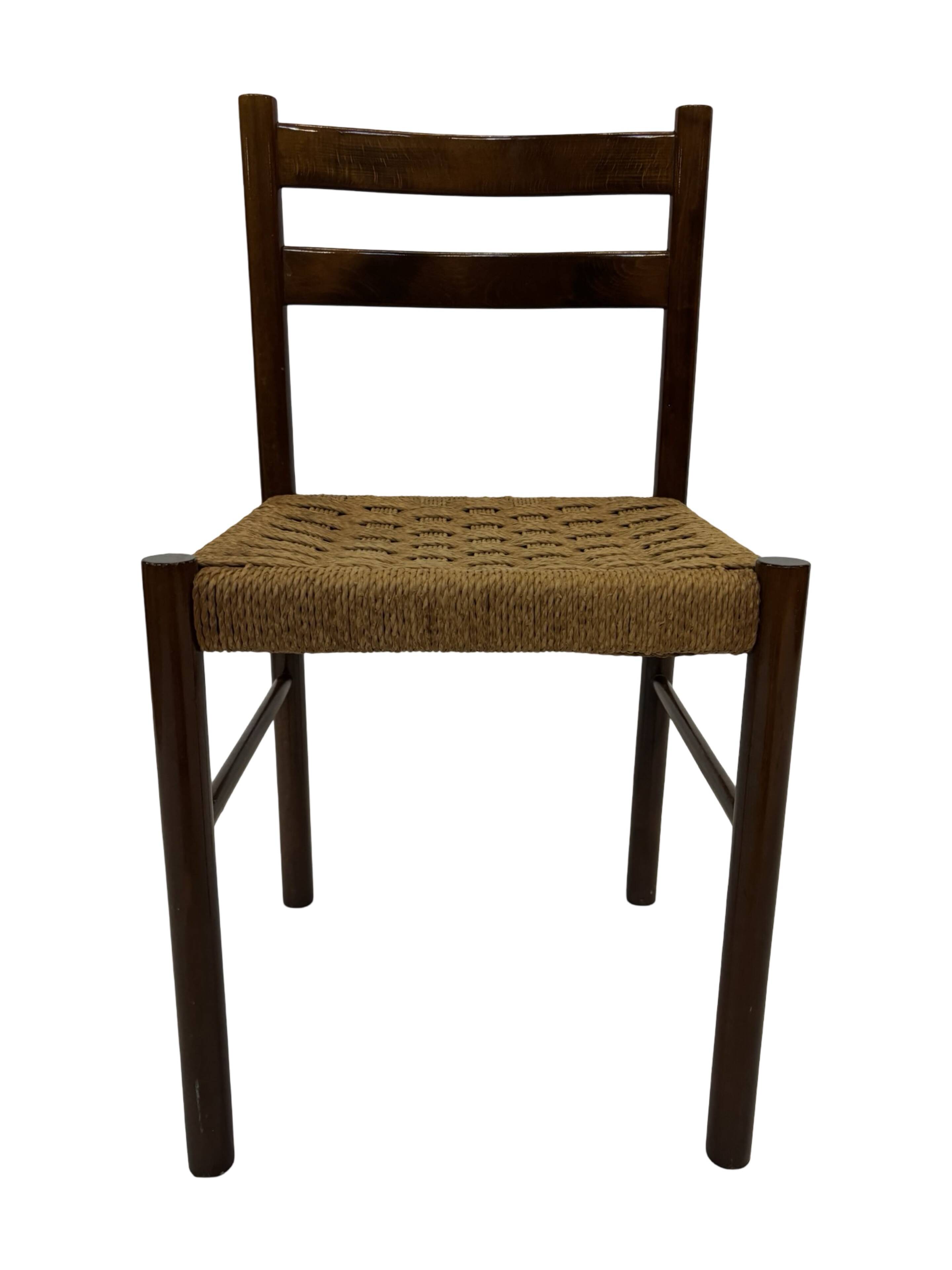 Vintage chair from the 70s minimalist design in wood and paper cord