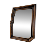 Large wooden wall mirror - wavy carving and natural patina