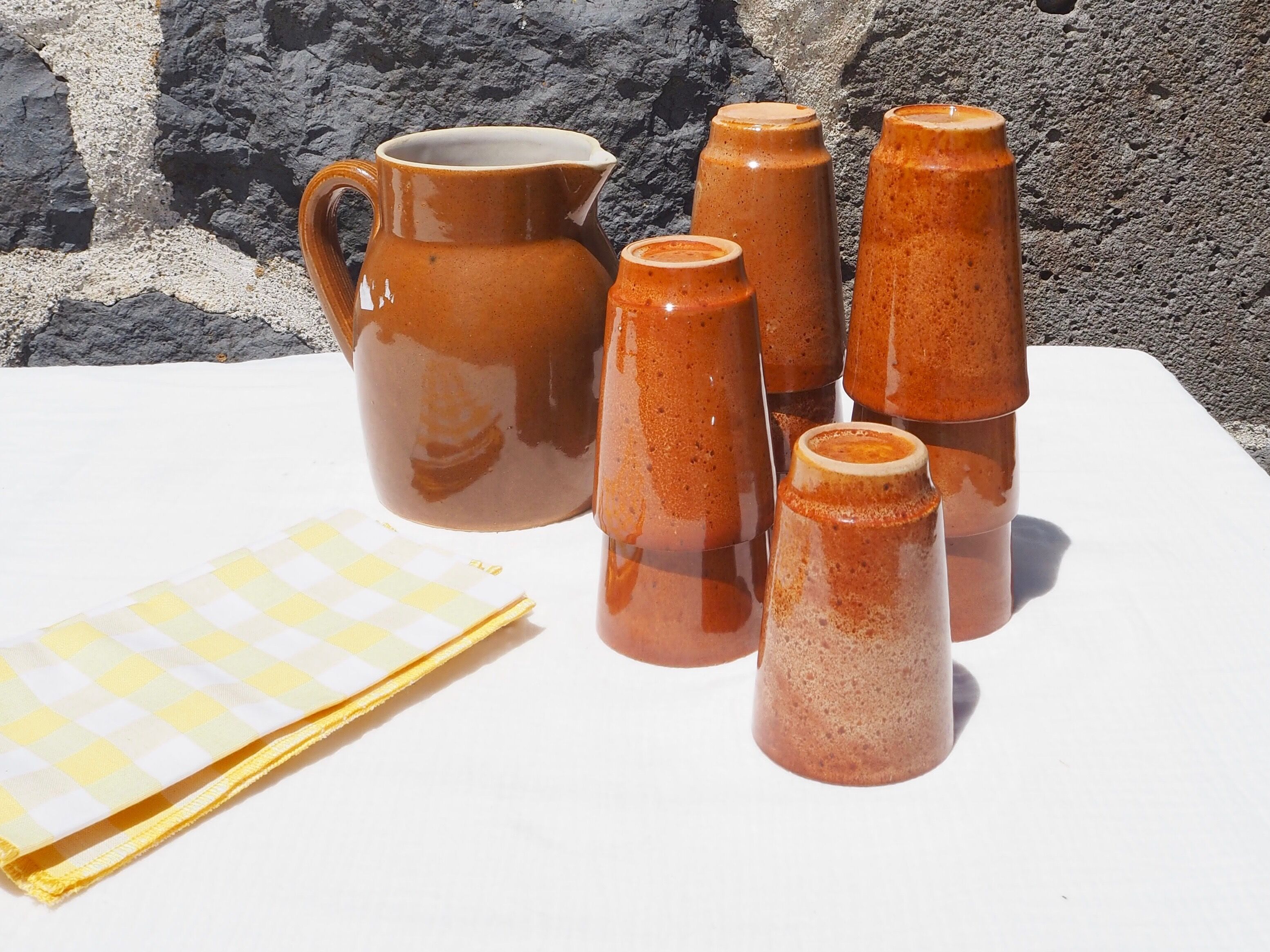 Set of 9 cups glazed stoneware cups