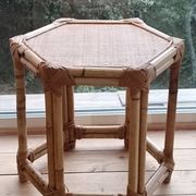 Vintage side table in rattan and bamboo, France, hexagonal.