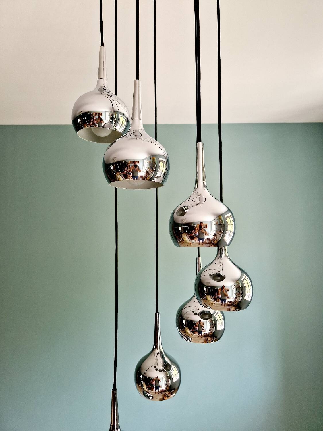 Large chrome-plated metal waterfall chandelier, Hans-Agne Jakobsson, 1960-70