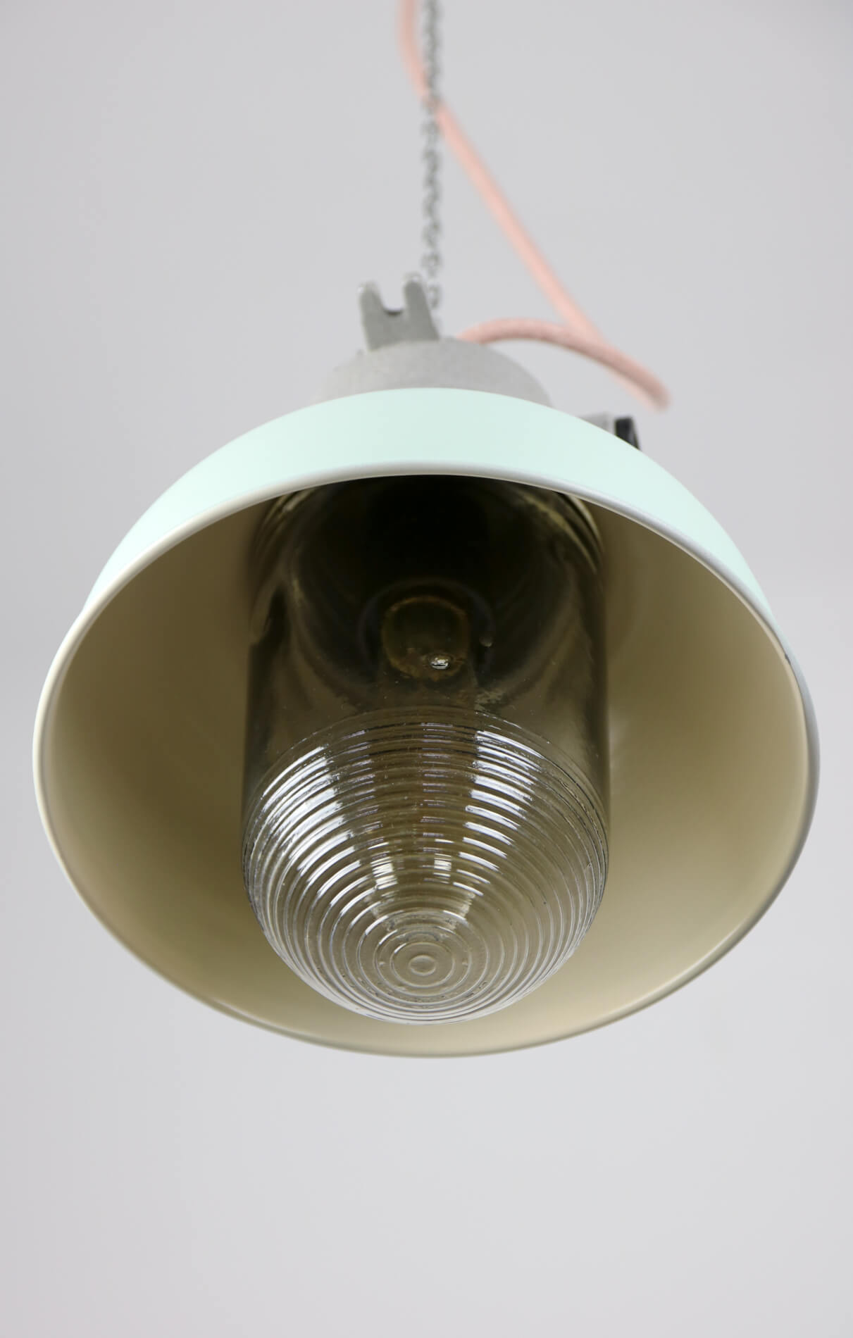 Vintage mint industrial hanging light from TEP