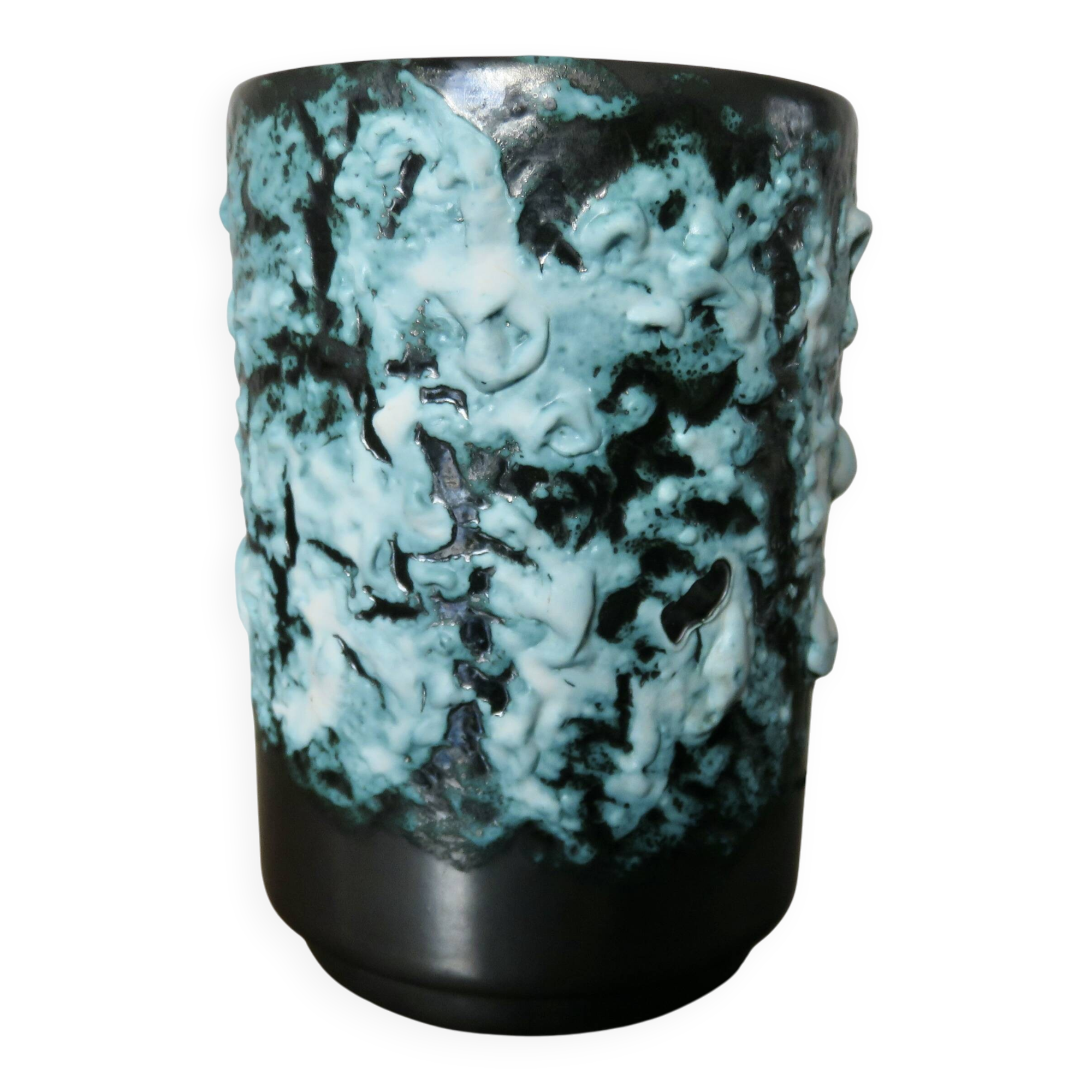 Lamp creations "LUC VALLAURIS" in black and blue fat lava ceramic, 1950.