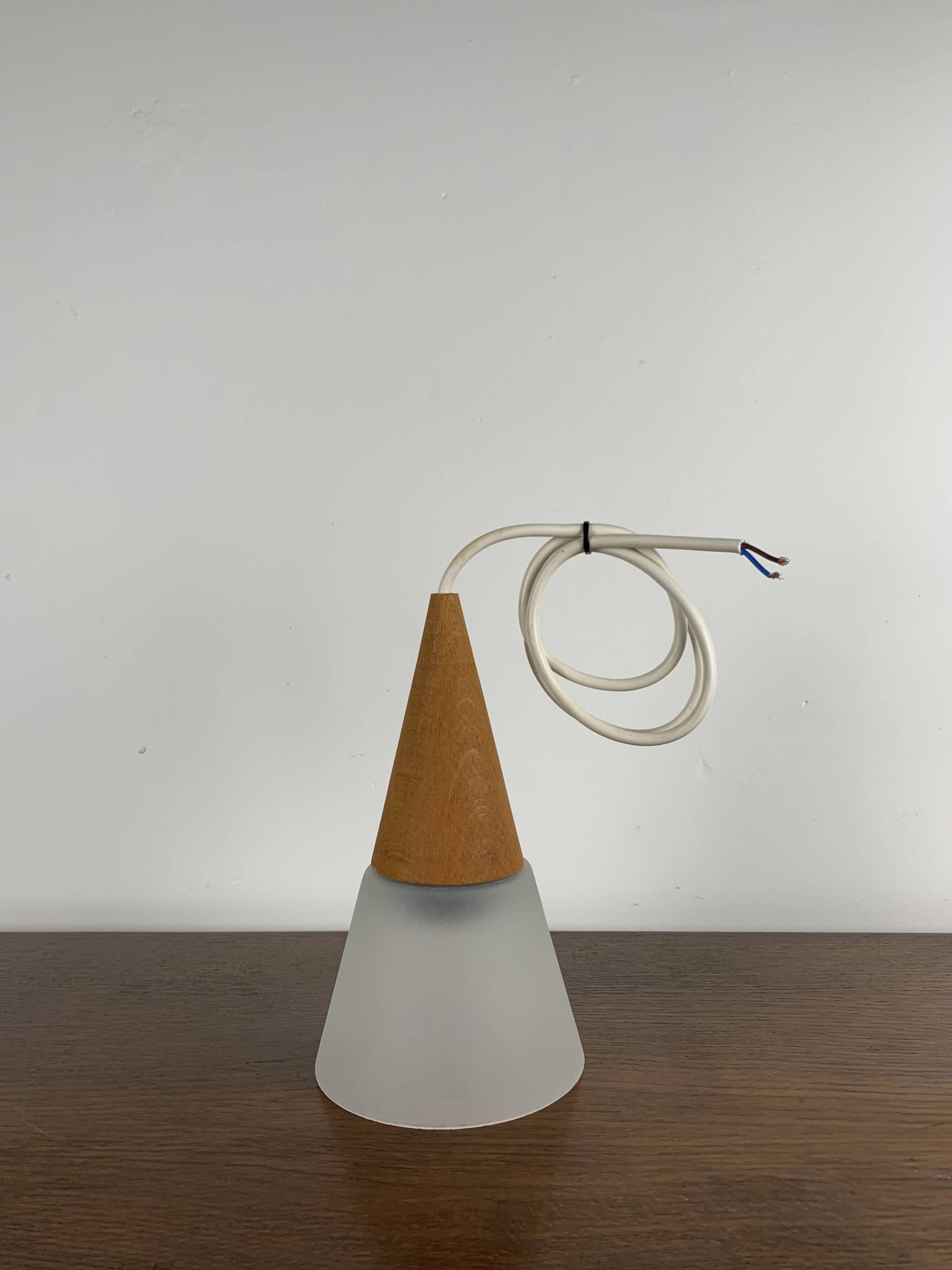 Glass and teak pendant light, es horn danmark